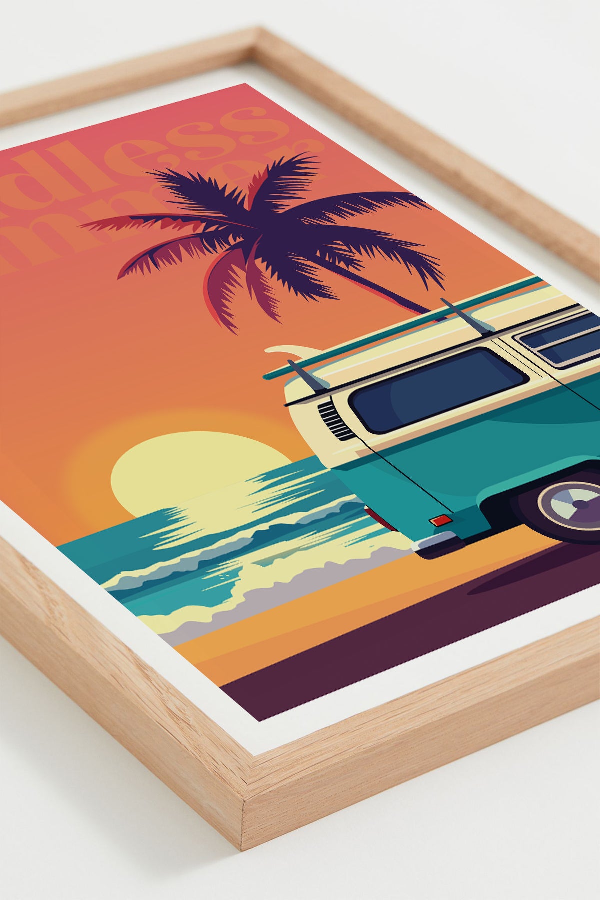 Affiche Endless Summer – ambiance surf californienne, encadrée vue de couché de soleil 