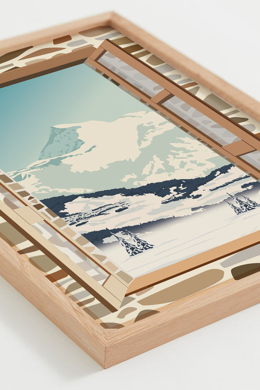 Affiche Fenêtre sur le Vieux Chaillol – paysage du Champsaur, vue encadrée bois clair