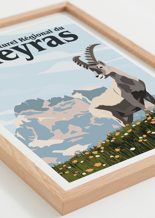 Affiche Parc du Queyras – montagne du Mont Viso et faune alpine, cadre bois