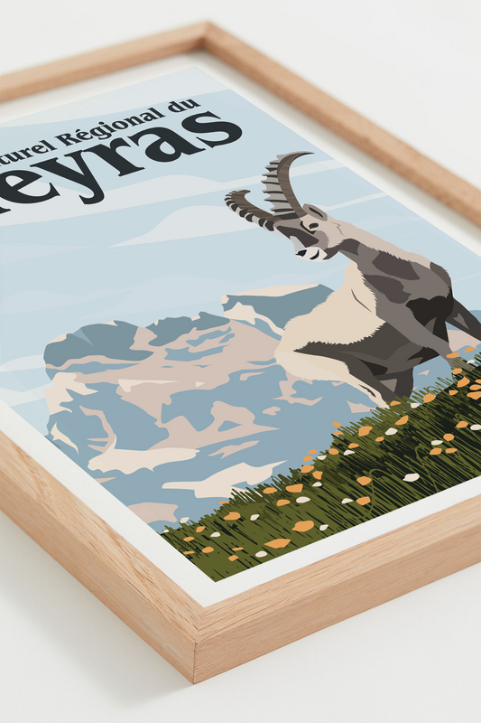 Affiche Parc du Queyras – montagne du Mont Viso et faune alpine, cadre bois