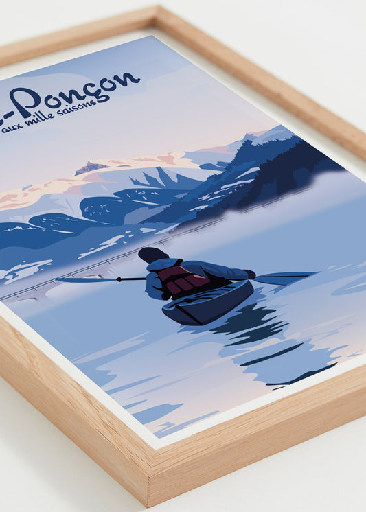 Affiche Serre-Ponçon kayak encadrée en décoration intérieure ambiance alpine