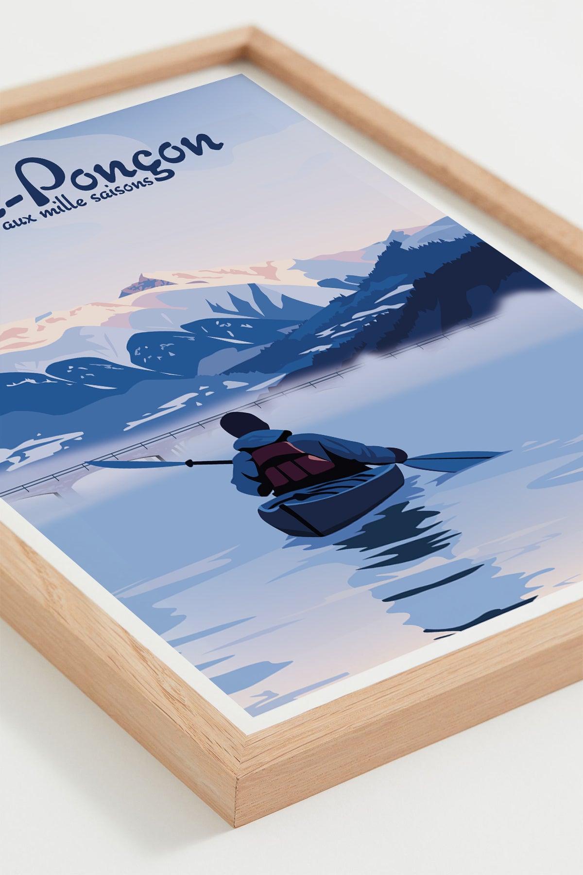 Affiche Serre-Ponçon kayak encadrée en décoration intérieure ambiance alpine