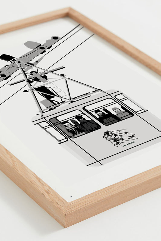 Affiche télécabine encadrée en décoration murale moderne et alpine