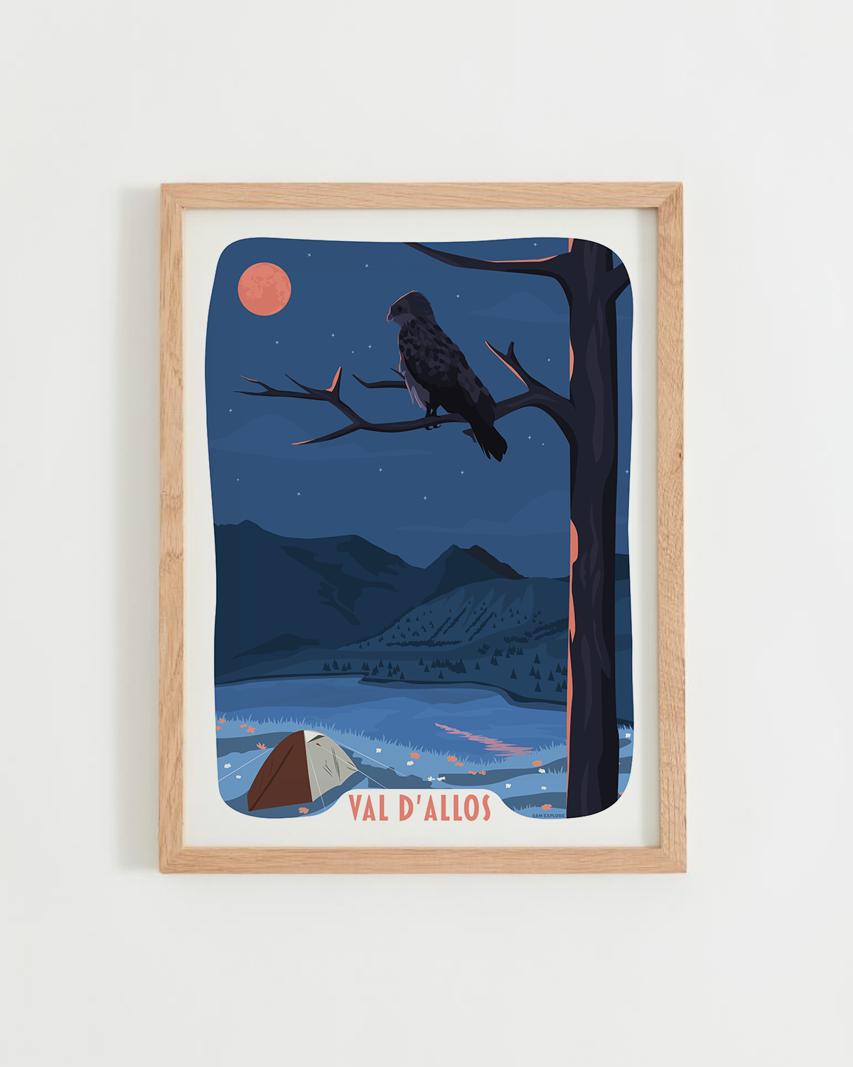 Affiche Val d’Allos – lac d’Allos de nuit sous un ciel étoilé, cadre bois