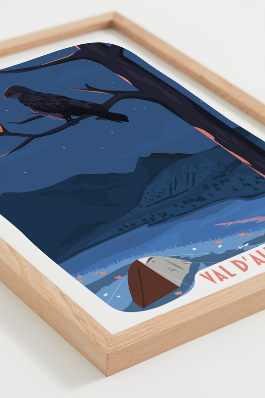 Affiche Val d’Allos – panorama du Mercantour au crépuscule, cadre chêne