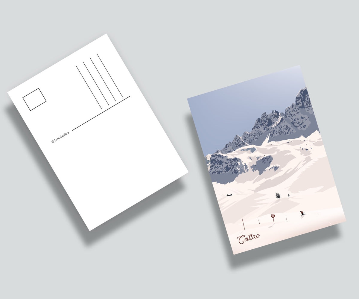 Carte postale Ceillac Ski Alpin représentant un skieur sur la piste de Chaurionde dans le Queyras