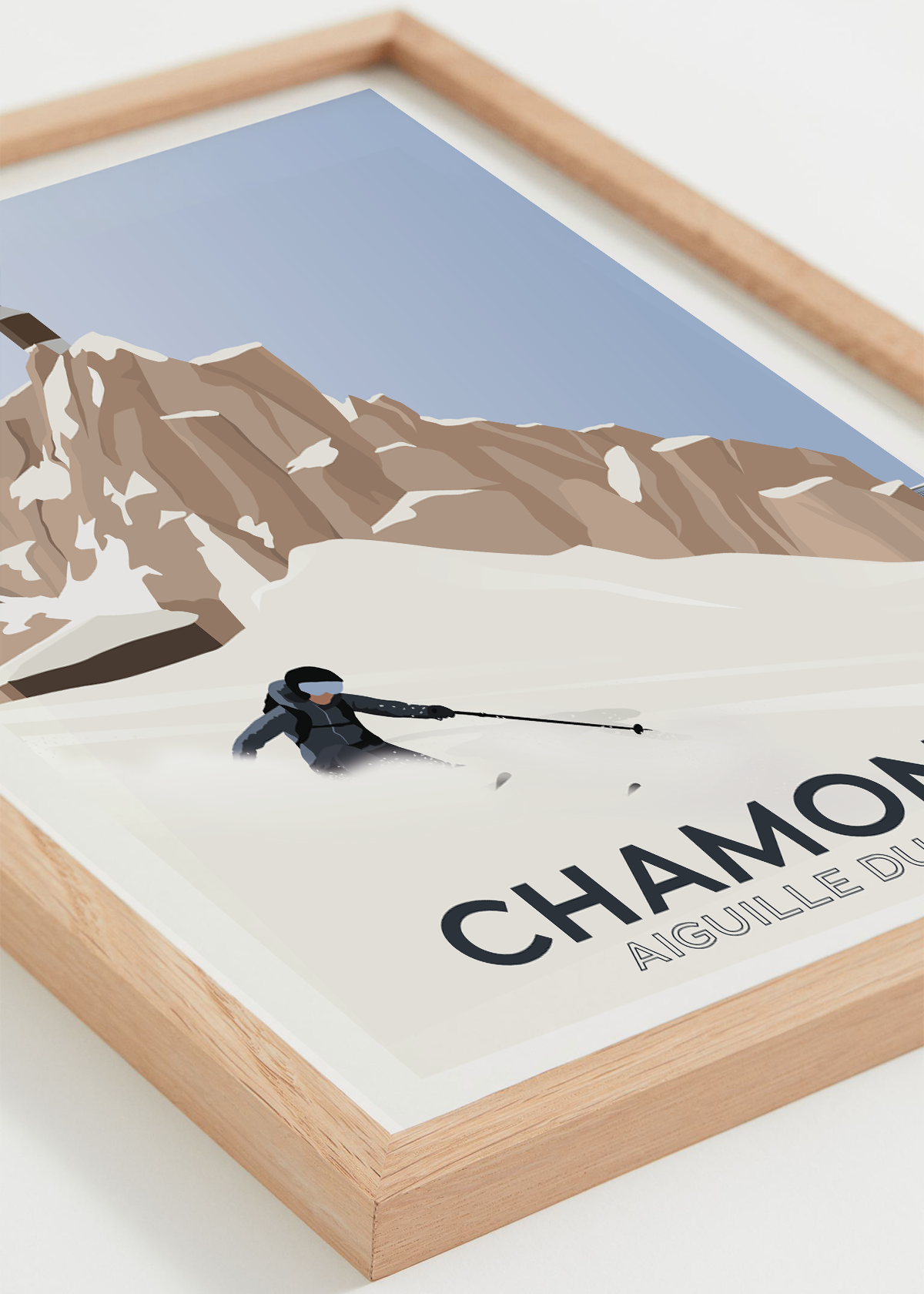 Affiche Chamonix – descente alpine face à l’Aiguille du Midi, cadre naturel