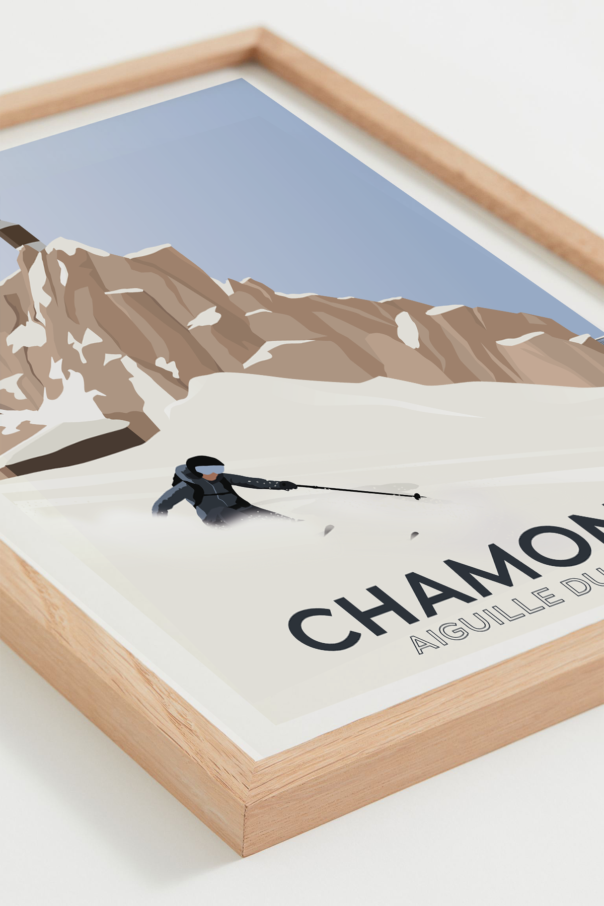 Affiche Chamonix – descente alpine face à l’Aiguille du Midi, cadre naturel