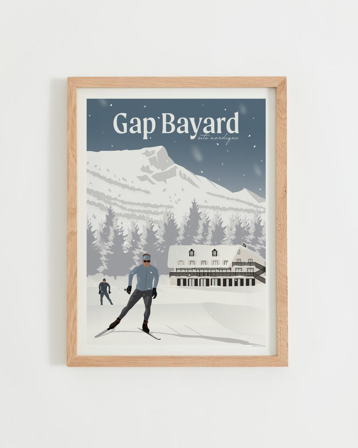 Affiche Gap Bayard – plateau nordique et Vieux Chaillol, cadre bois clair