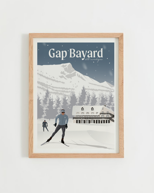 Affiche Gap Bayard – plateau nordique et Vieux Chaillol, cadre bois clair