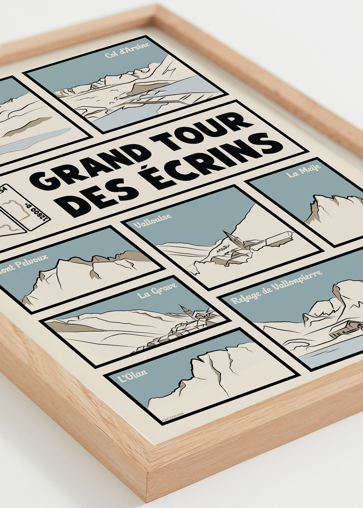 Affiche GR54 – randonneurs dans le Parc National des Écrins, cadre naturel