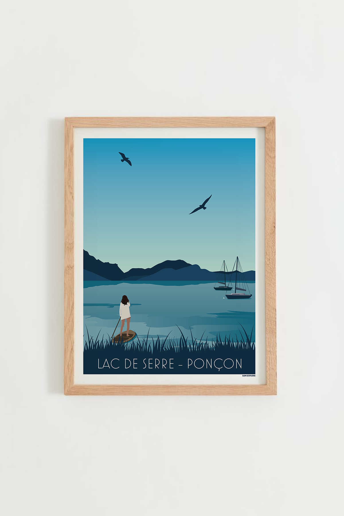 Affiche Lac de Serre-Ponçon – paddle sur le lac alpin, cadre bois clair