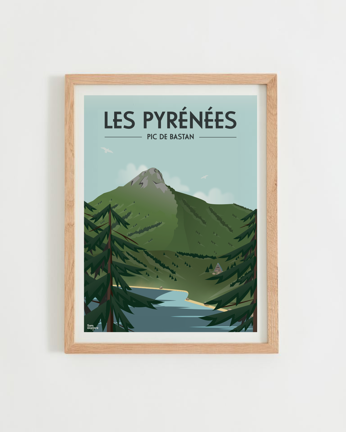 Affiche Pic de Bastan – sommet des Hautes-Pyrénées à 2715 m, cadre bois clair