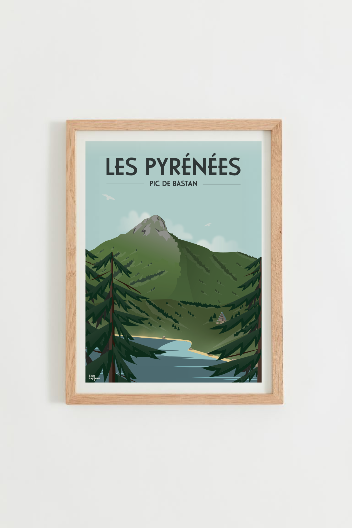 Affiche Pic de Bastan – sommet des Hautes-Pyrénées à 2715 m, cadre bois clair