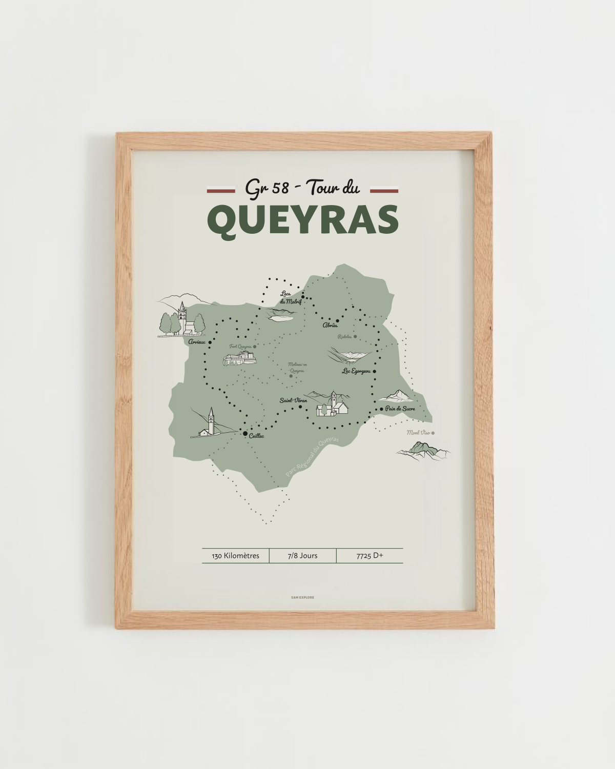 Affiche Queyras – Tour du GR58 et sommets du Parc Naturel Régional, cadre bois clair
