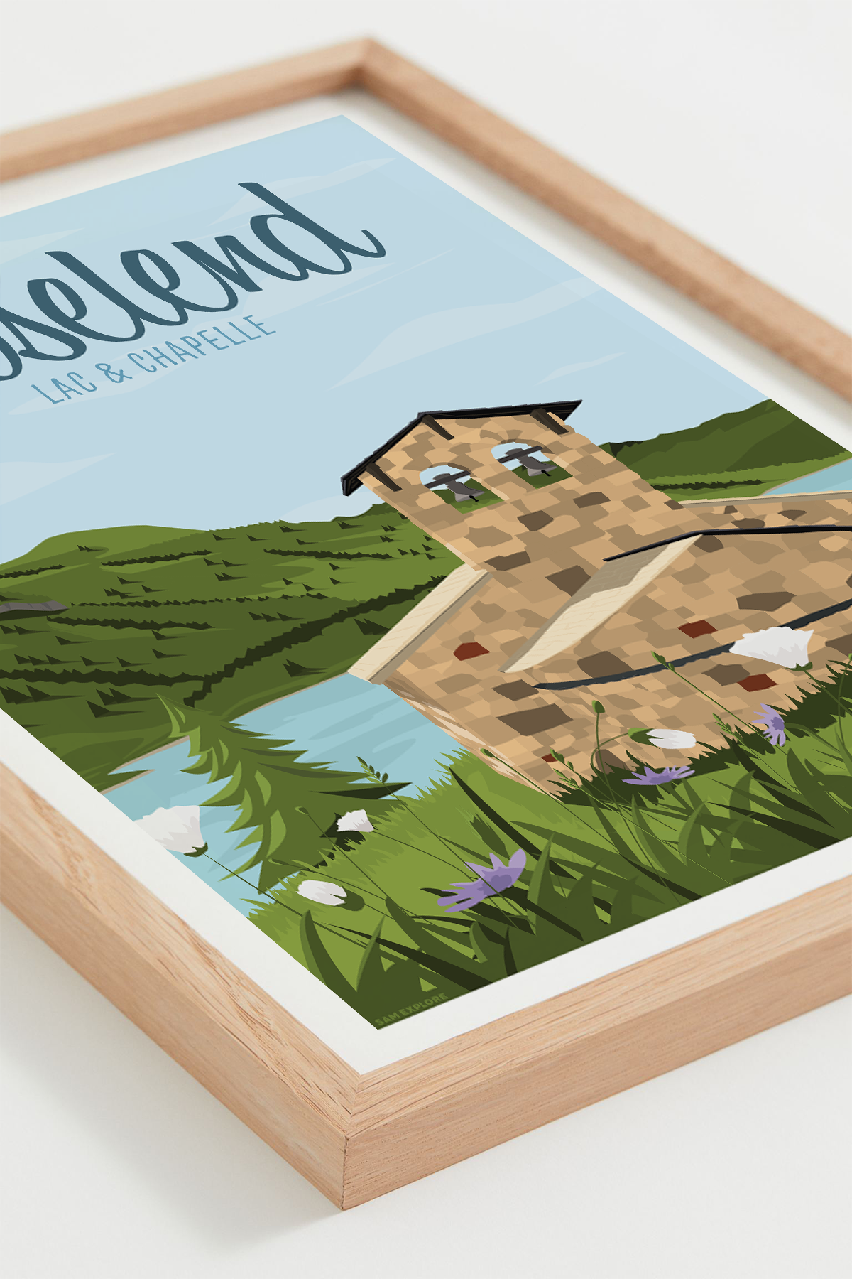 Affiche Roselend – lac alpin et montagne du Beaufortin, cadre chêne