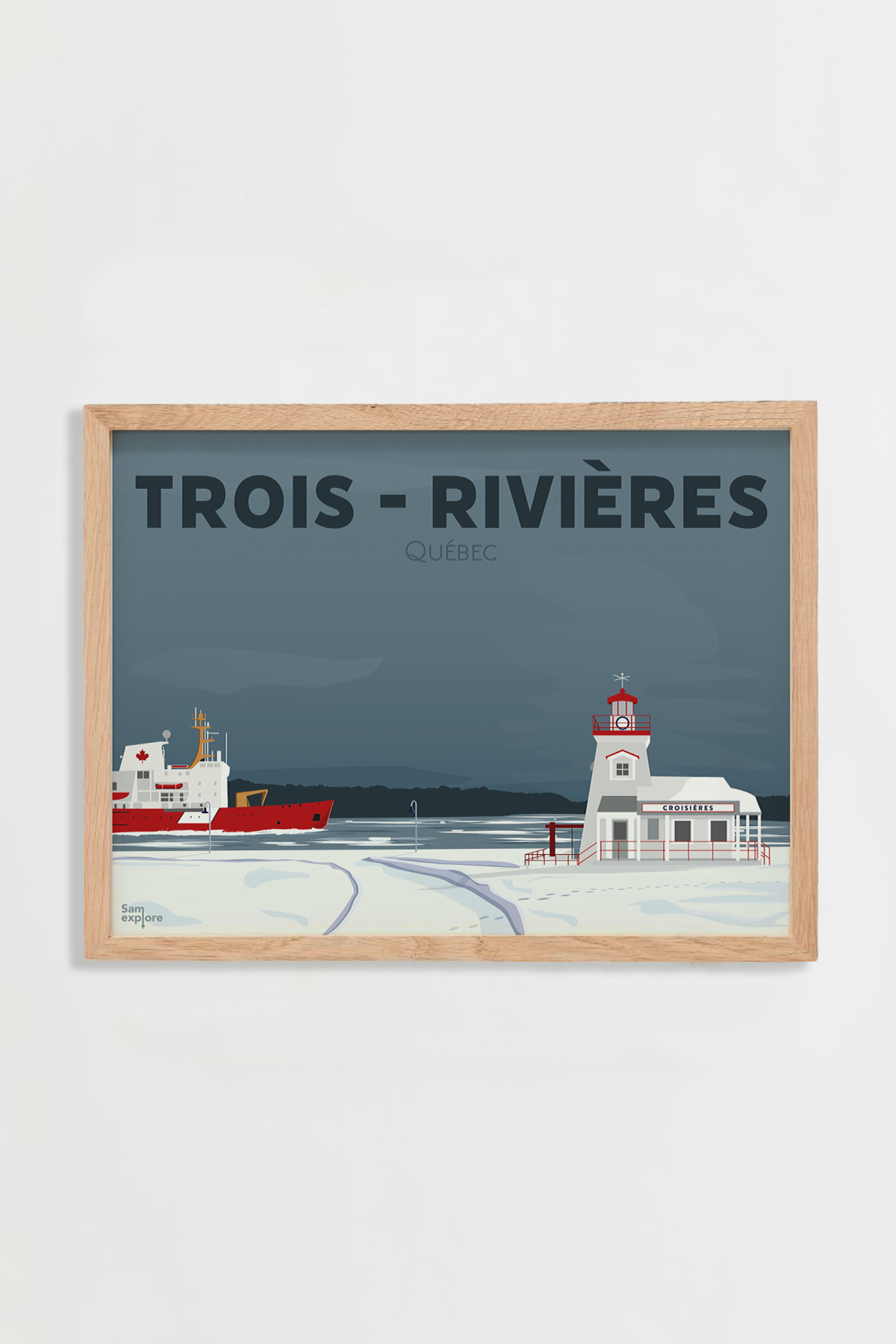 Affiche Trois-Rivières – lac Saint-Laurent, terminal de croisières et brise-glace, cadre bois clair