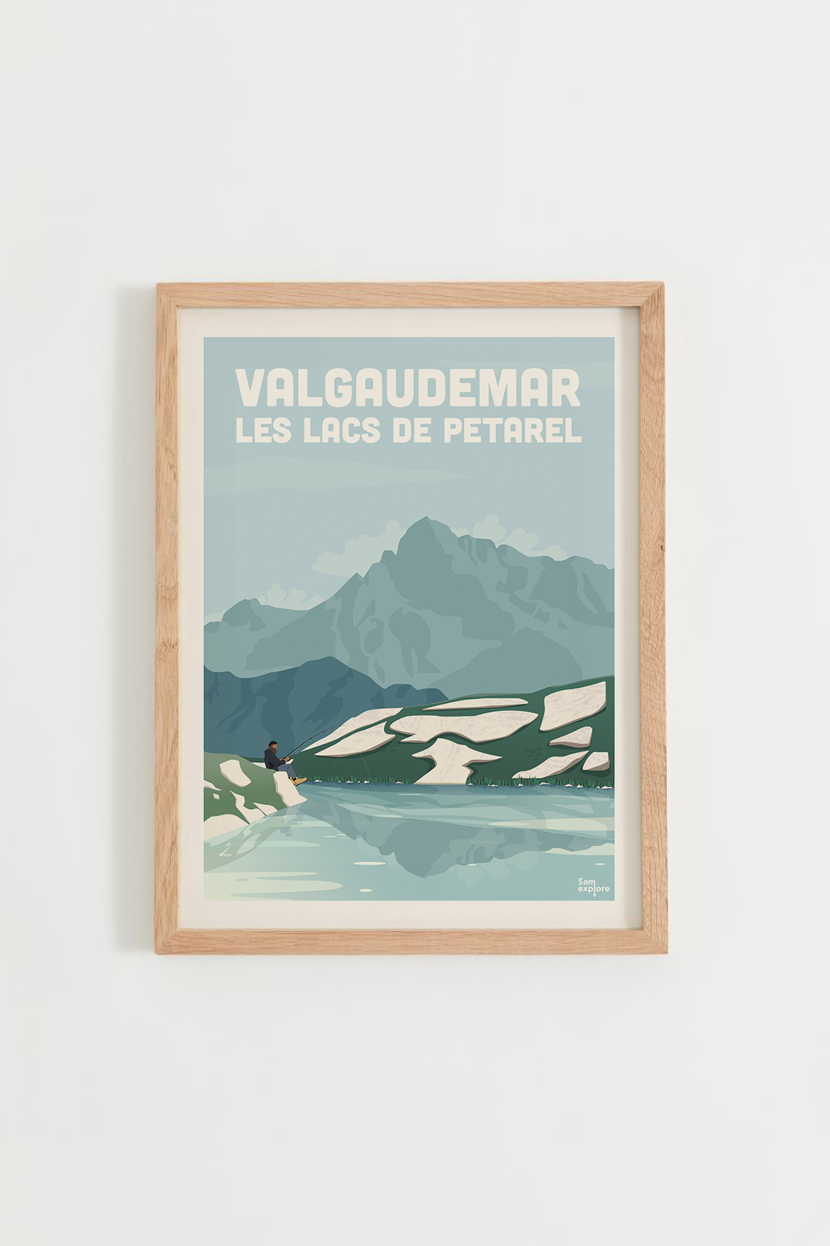 Affiche Valgaudemar – lacs de Pétarel et montagnes, cadre bois clair