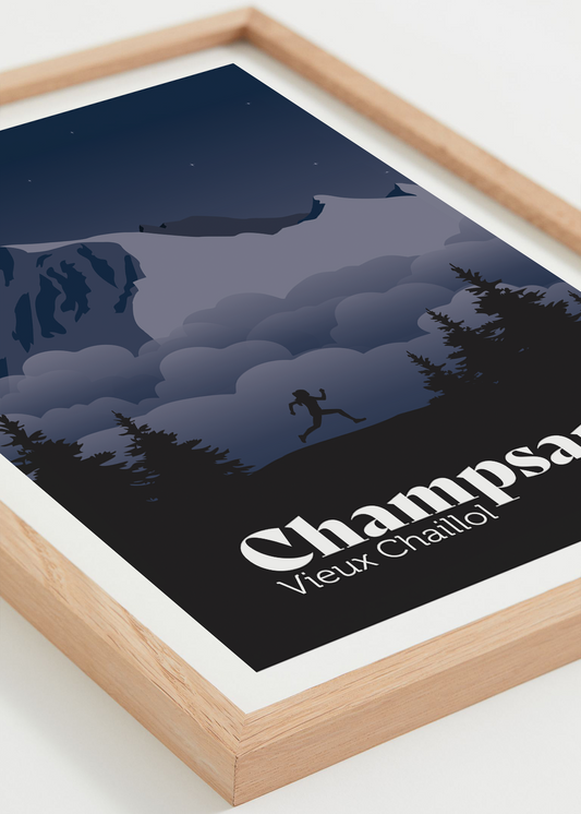 Affiche Vieux Chaillol – montagne enneigée et nuit étoilée, cadre naturel